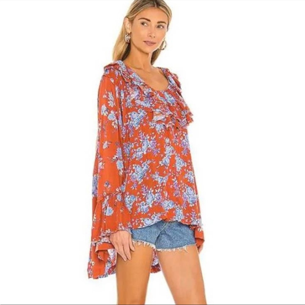 Free People Lorretta pop Print Tunic blouse long sleeve floral ruffle oversized - Picture 6 of 15